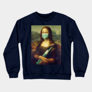 Mona Lisa with a mask and a vaccine syringe Crewneck Sweatshirt